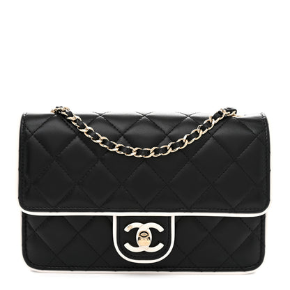 Chanel Lambskin Quilted Resin CC Mini Flap Bag Black White 1 of 12