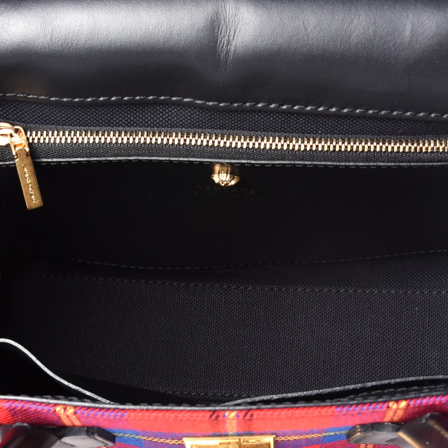 Versace Vitello Tartan Medium Baroque Palazzo Empire Bag Black Rosso 6 of 10