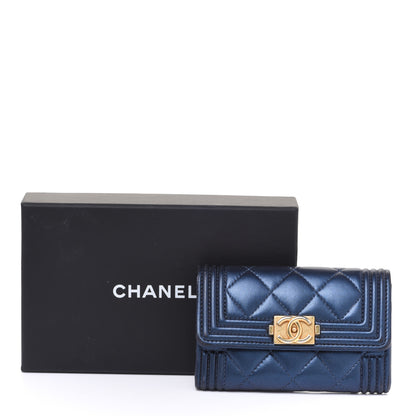 Chanel Metallic Lambskin Quilted Boy Flap Card Holder Blue 9 of 9