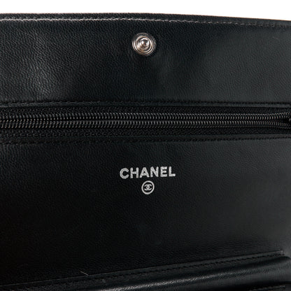 Chanel Lambskin Camellia Embossed Wallet on Chain WOC Black 6 of 12