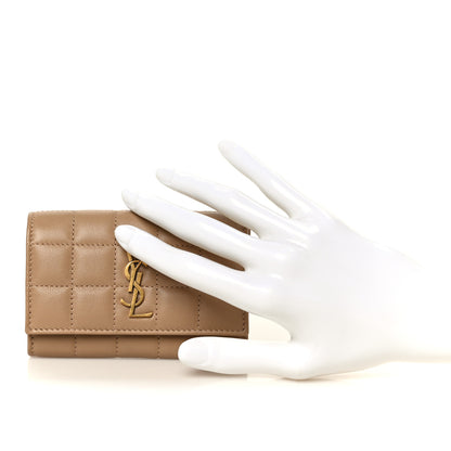 Saint Laurent Lambskin Carre Quilted Cassandre Compact Envelope Card Case Dark Toffee 2 of 9