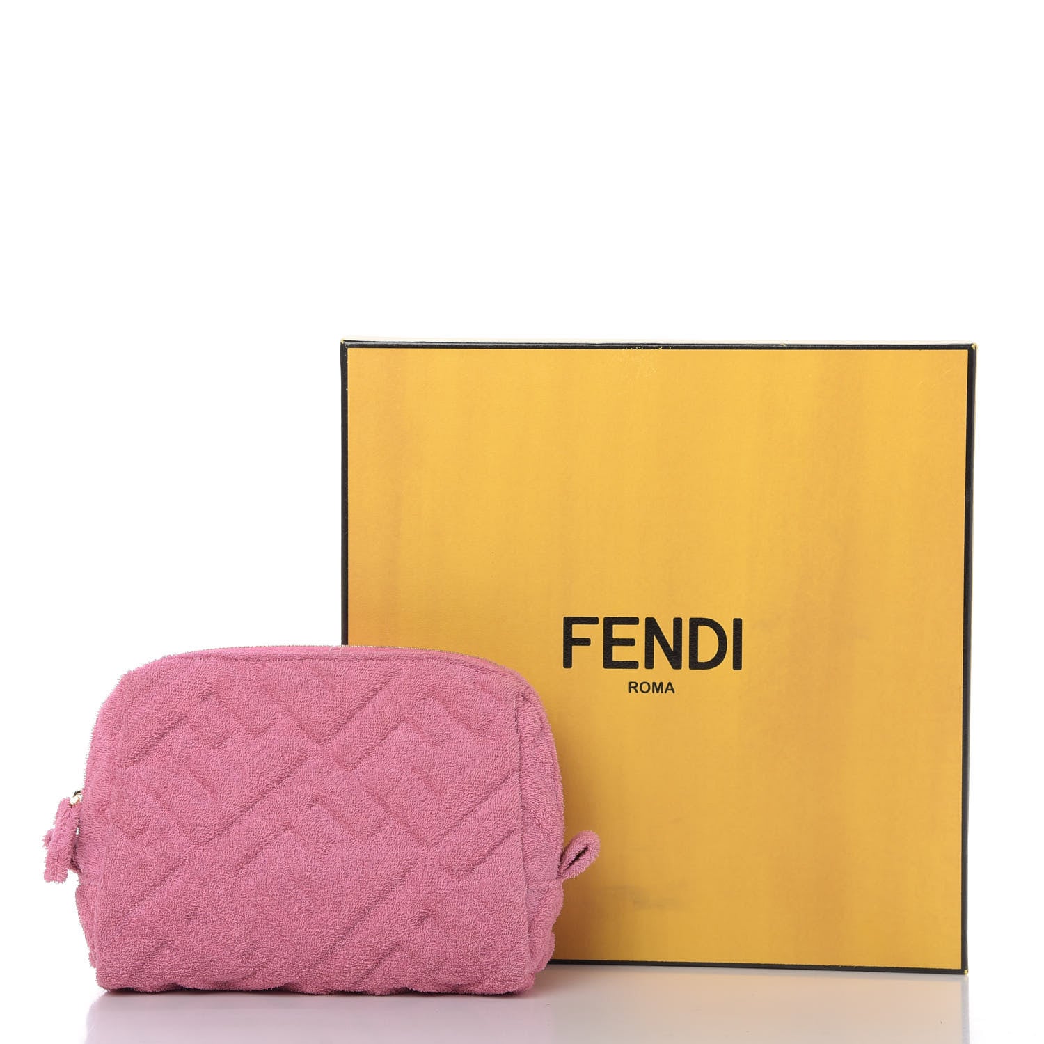 Fendi Terry Cloth Vitello Century Matte FF 1974 Embossed Small Trapezoid Beauty Pouch Lollypop 10 of 10