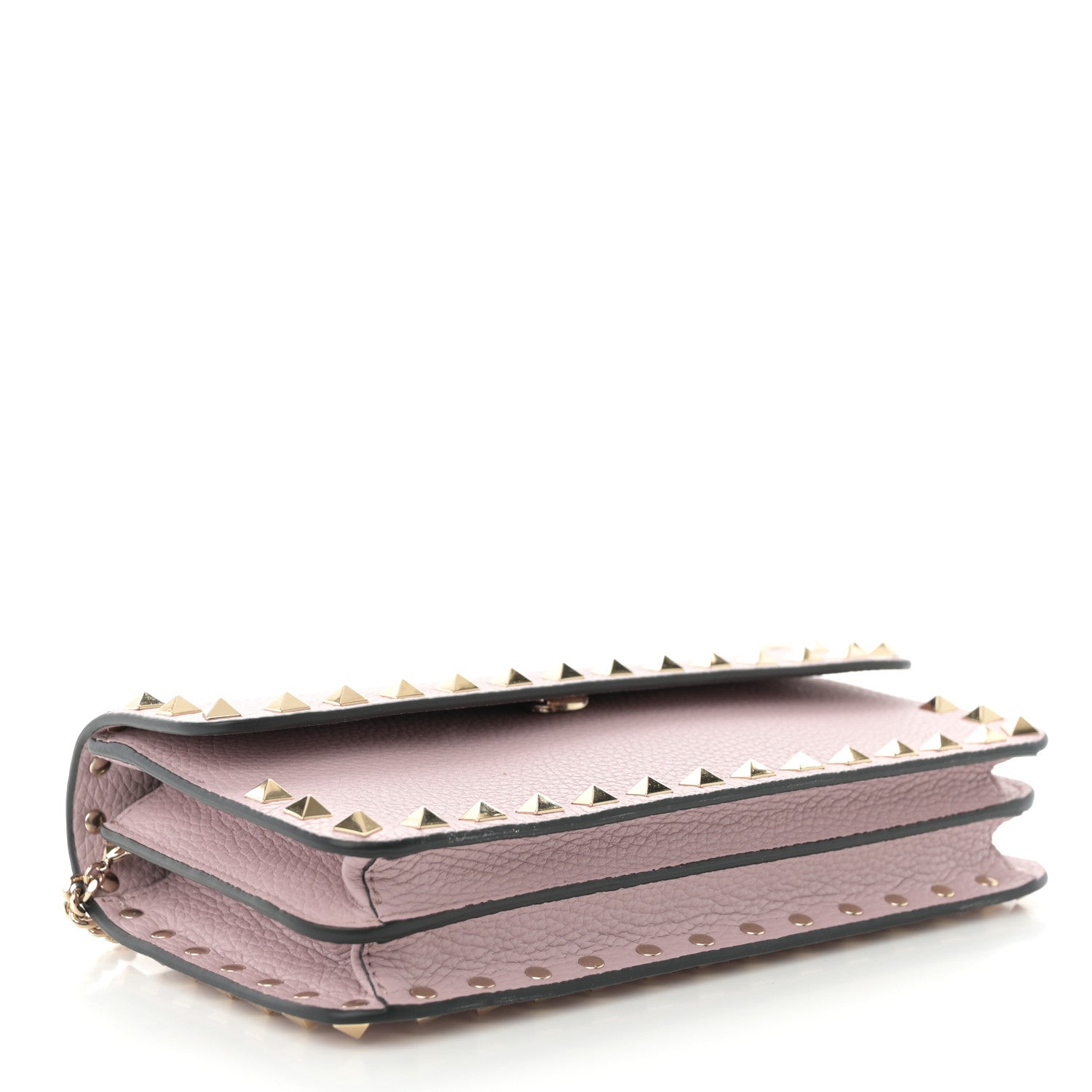 Valentino Garavani Pebbled Calfskin Rockstud Flap Wallet On Chain Water Lilac 3 of 9