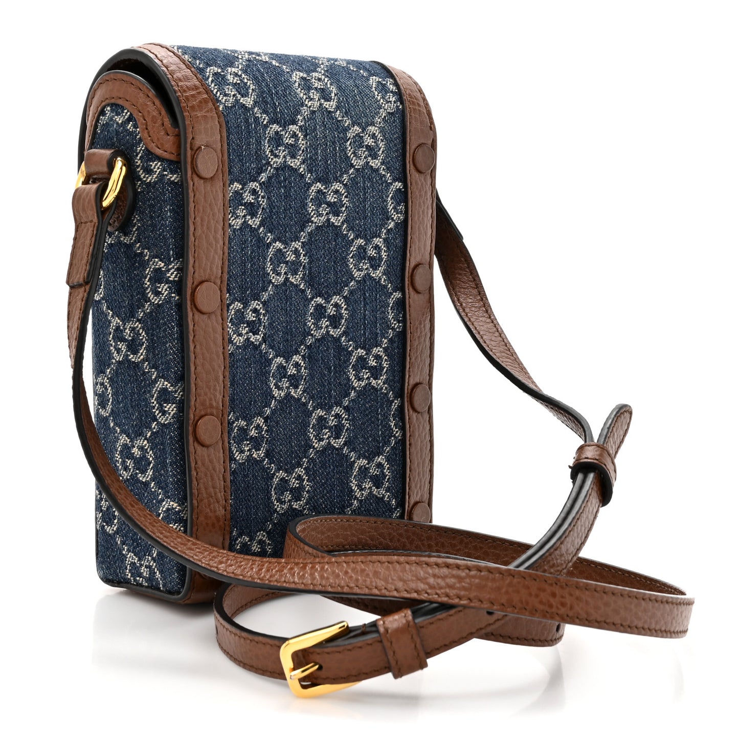 New Denim GG Monogram Dollar Calfskin Mini Horsebit 1955 Crossbody Bag Blue Tea Cuir Epilog