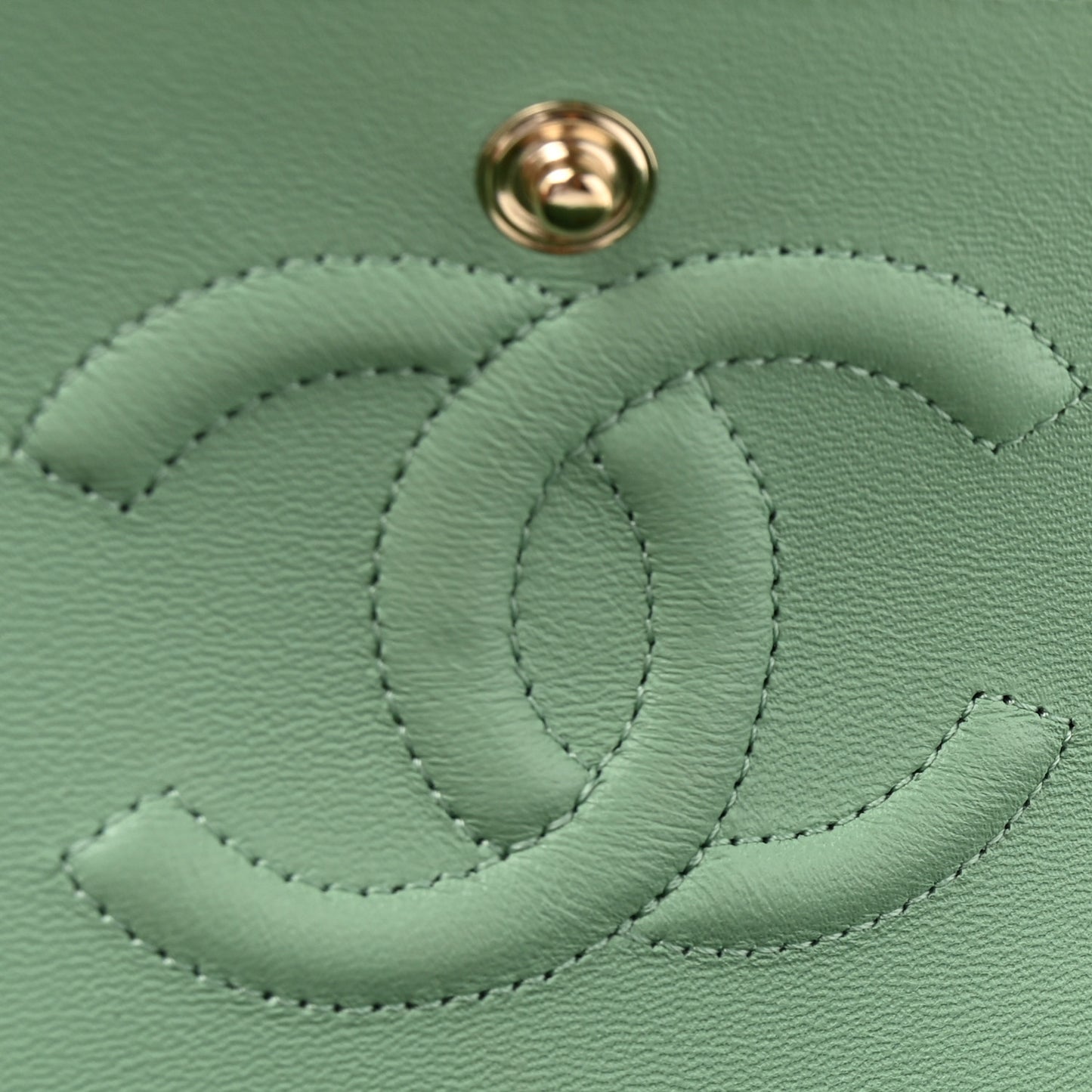 Caviar Quilted Small Double Flap Light Green