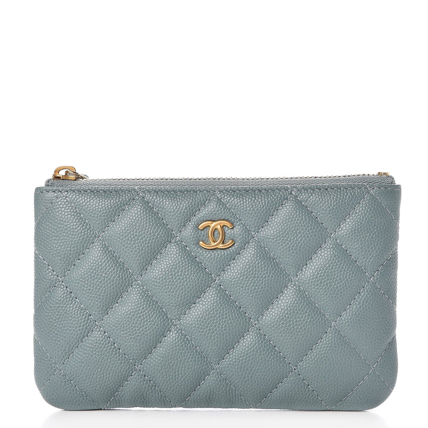 Iridescent Caviar Quilted Small Cosmetic Case Light Blue