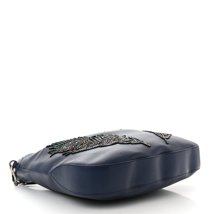 Gucci Calfskin Crystal Feather Embroidered Large Dionysus Hobo Dark Blue 4 of 11