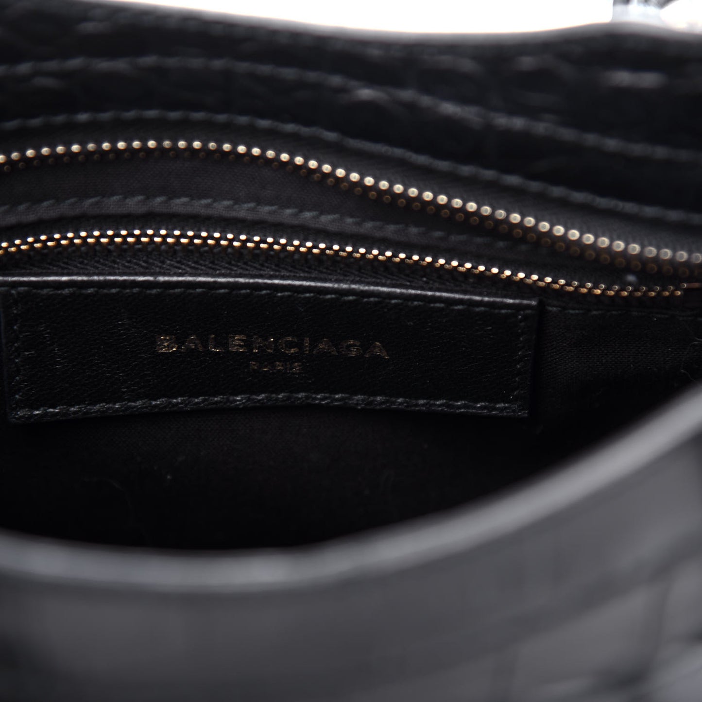 Calfskin Crocodile Embossed Classic SIlver Hardware Mini City Black