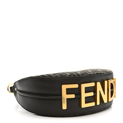 Fendi Fabric Jacquard Vitello Grace FF 1974 Small Fendigraphy Hobo Bag Tobacco Moro Ebano 4 of 10
