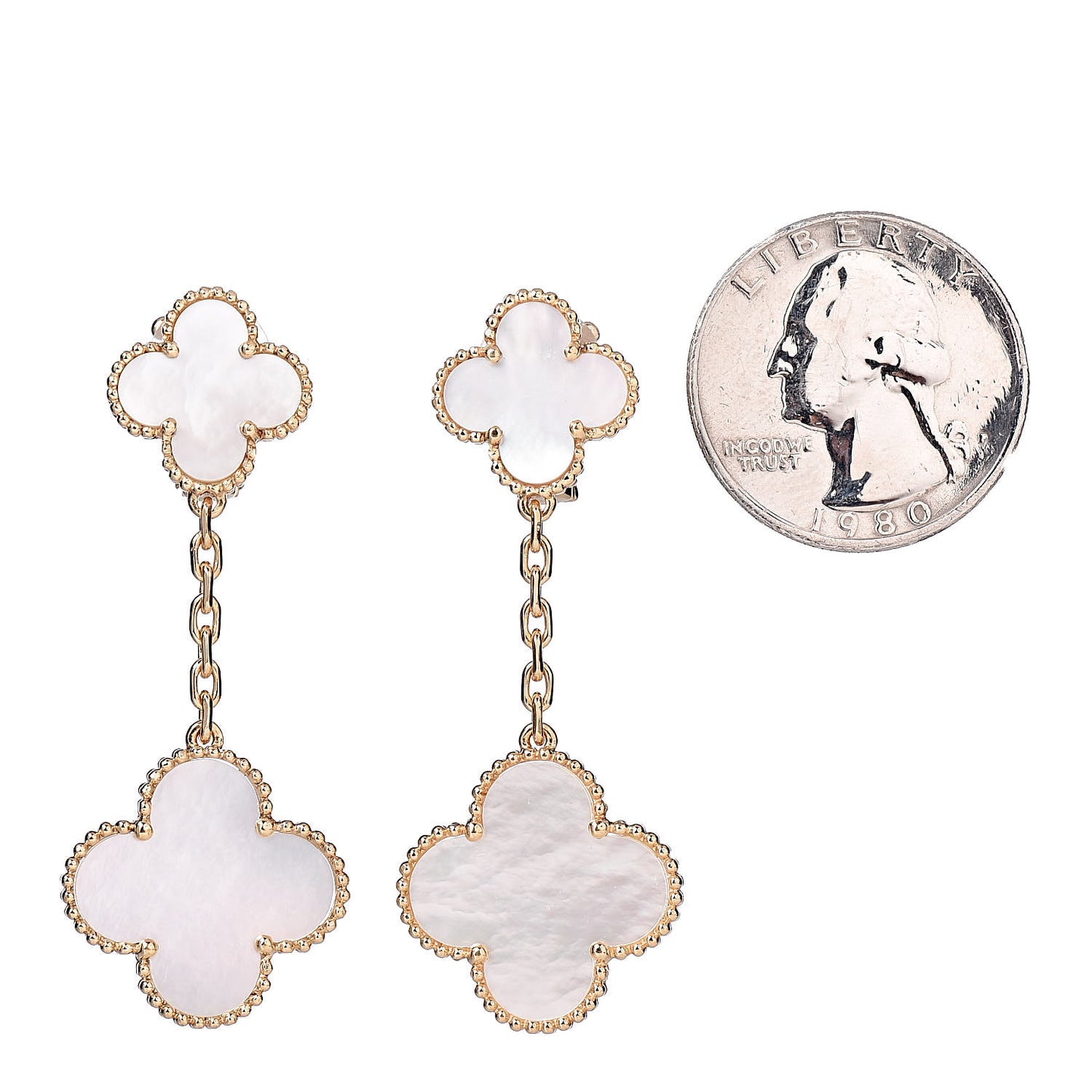 18K Yellow Gold Mother of Pearl Magic Alhambra 2 Motifs Clip-On Earrings