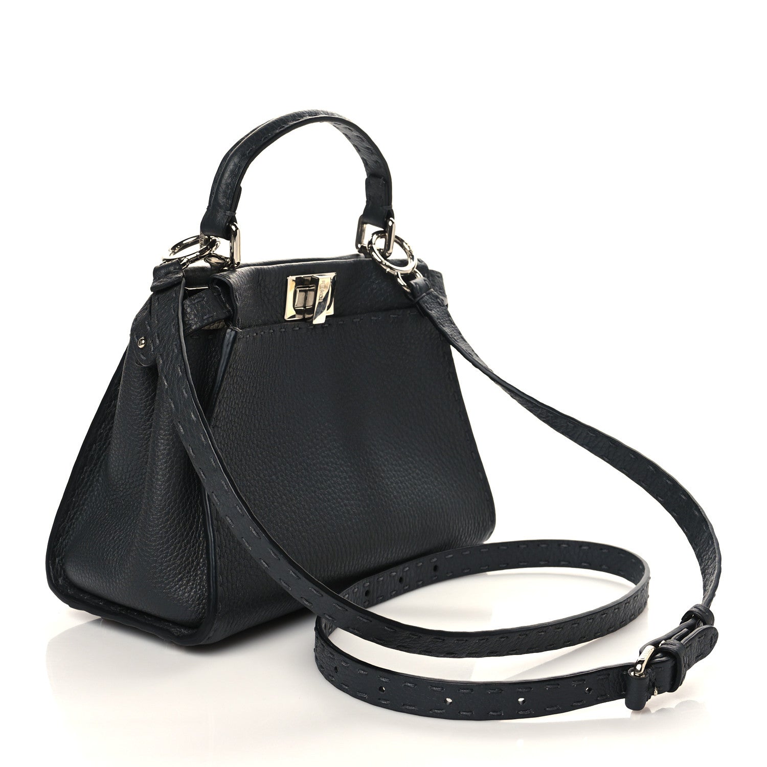 Fendi Cuoio Romano Selleria Bi-Color Mini Peekaboo Iconic Satchel Asfalto Latte 3 of 6