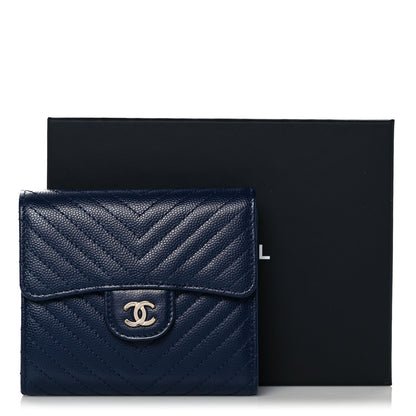 Chanel Caviar Chevron Quilted Compact Flap Wallet Navy 9 of 9