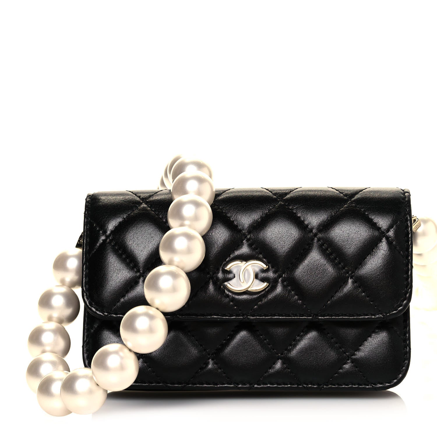 Chanel Calfskin Quilted Maxi Pearls Clutch With Chain Black 1 of 14
