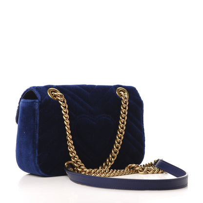 Gucci Velvet Matelasse Mini GG Marmont Shoulder Bag Cobalt Blue 3 of 9