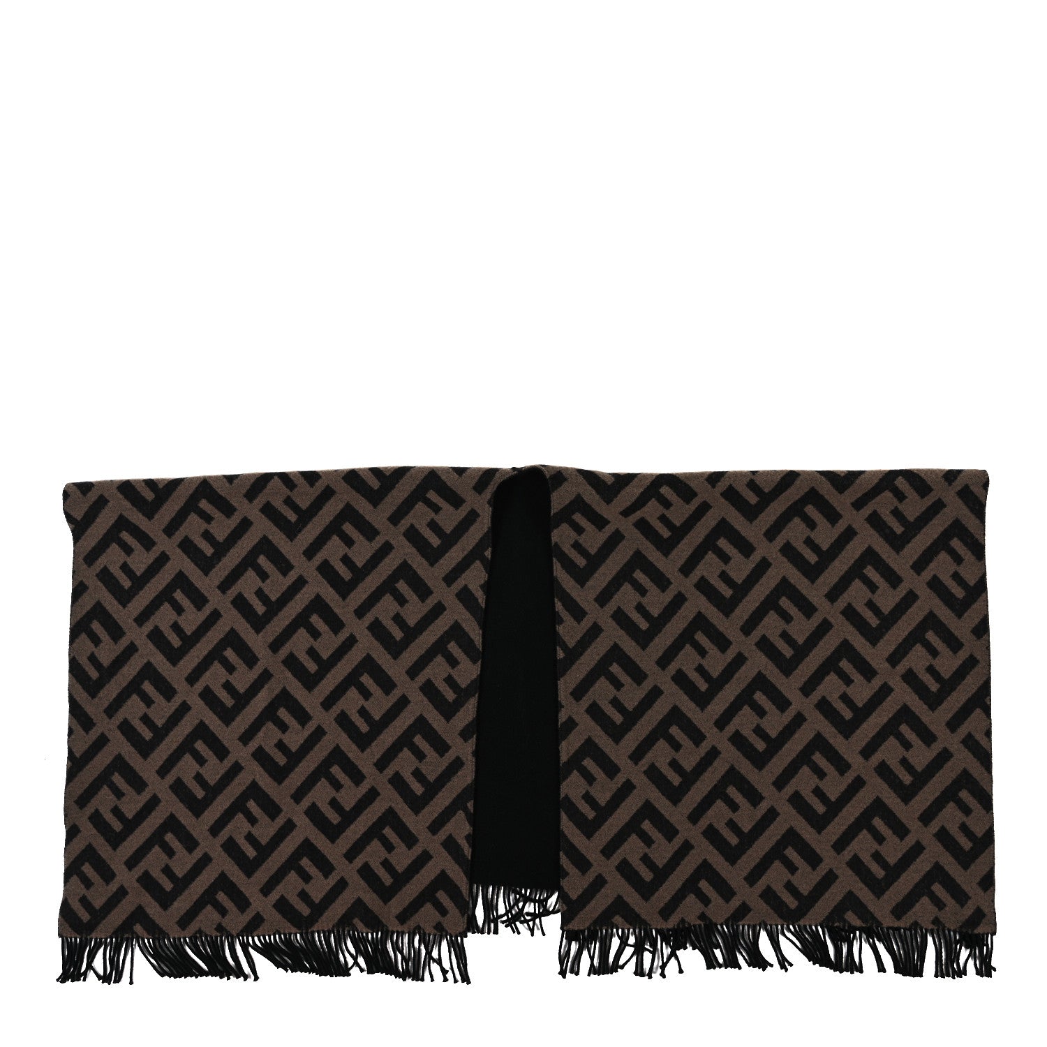 Fendi Wool Cashmere FF Print Poncho Tobacco Black 1 of 3