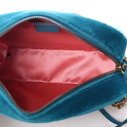 Gucci Velvet Matelasse Small GG Marmont Chain Shoulder Bag Pavone Cyan 5 of 9
