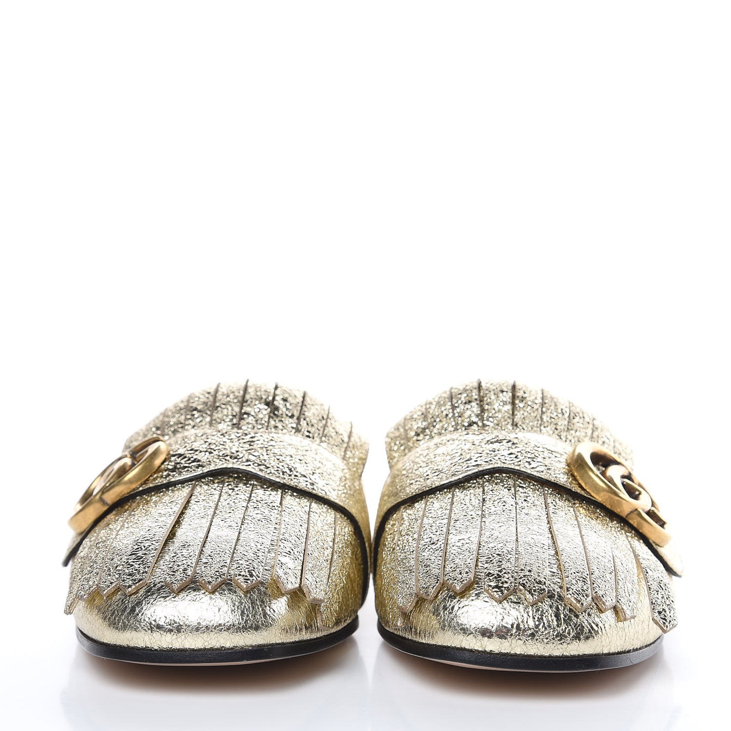 Galassia Womens GG Marmont Fringe Slippers 38.5 Platino