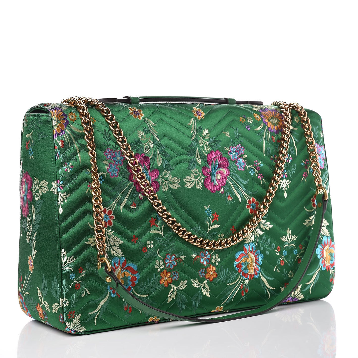 Jacquard Matelasse Floral Maxi GG Marmont Top Handle Shoulder Bag Green Multicolor