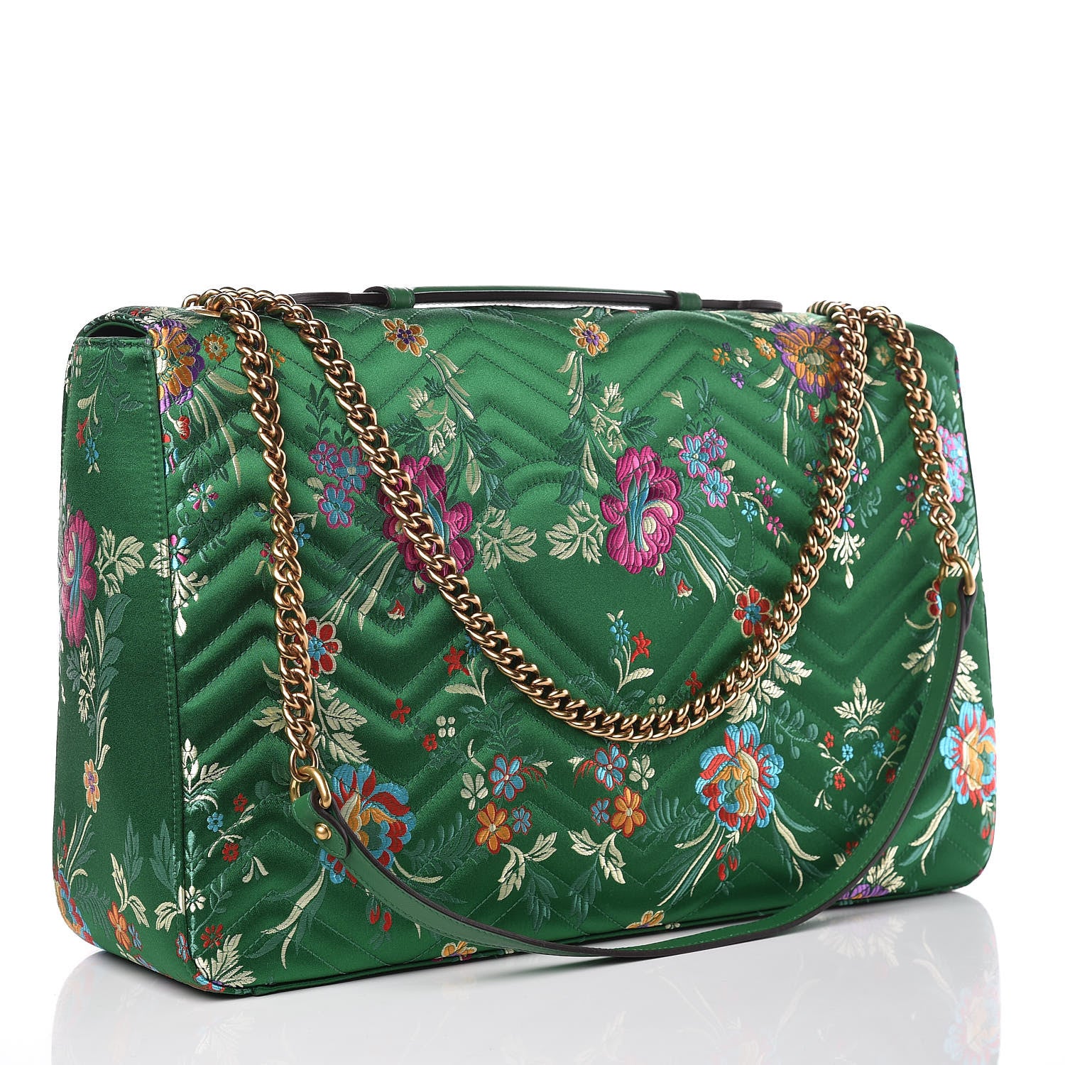 Gucci Jacquard Matelasse Floral Maxi GG Marmont Top Handle Shoulder Bag Green Multicolor 3 of 10