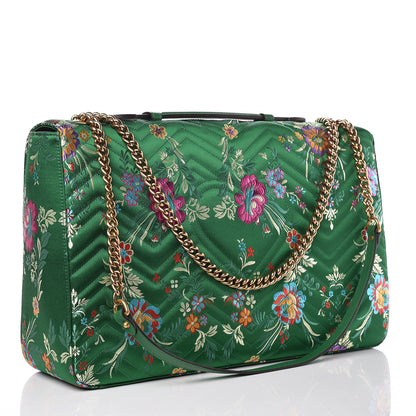Gucci Jacquard Matelasse Floral Maxi GG Marmont Top Handle Shoulder Bag Green Multicolor 3 of 10