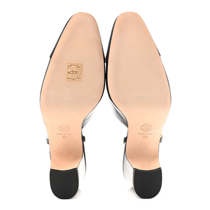 Chanel Lambskin Grosgrain Cap Toe CC Slingback Pumps 39 Black 6 of 10