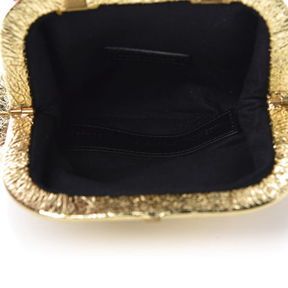 Balenciaga Metallic Textured Calfskin Logo Cloud Coin Purse With Strap Gold 8 of 14
