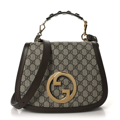 Gucci GG Supreme Monogram Textured Dollar Calfskin Web Medium Blondie Top Handle Shoulder Flap Bag Beige Ebony New Acero 1 of 8