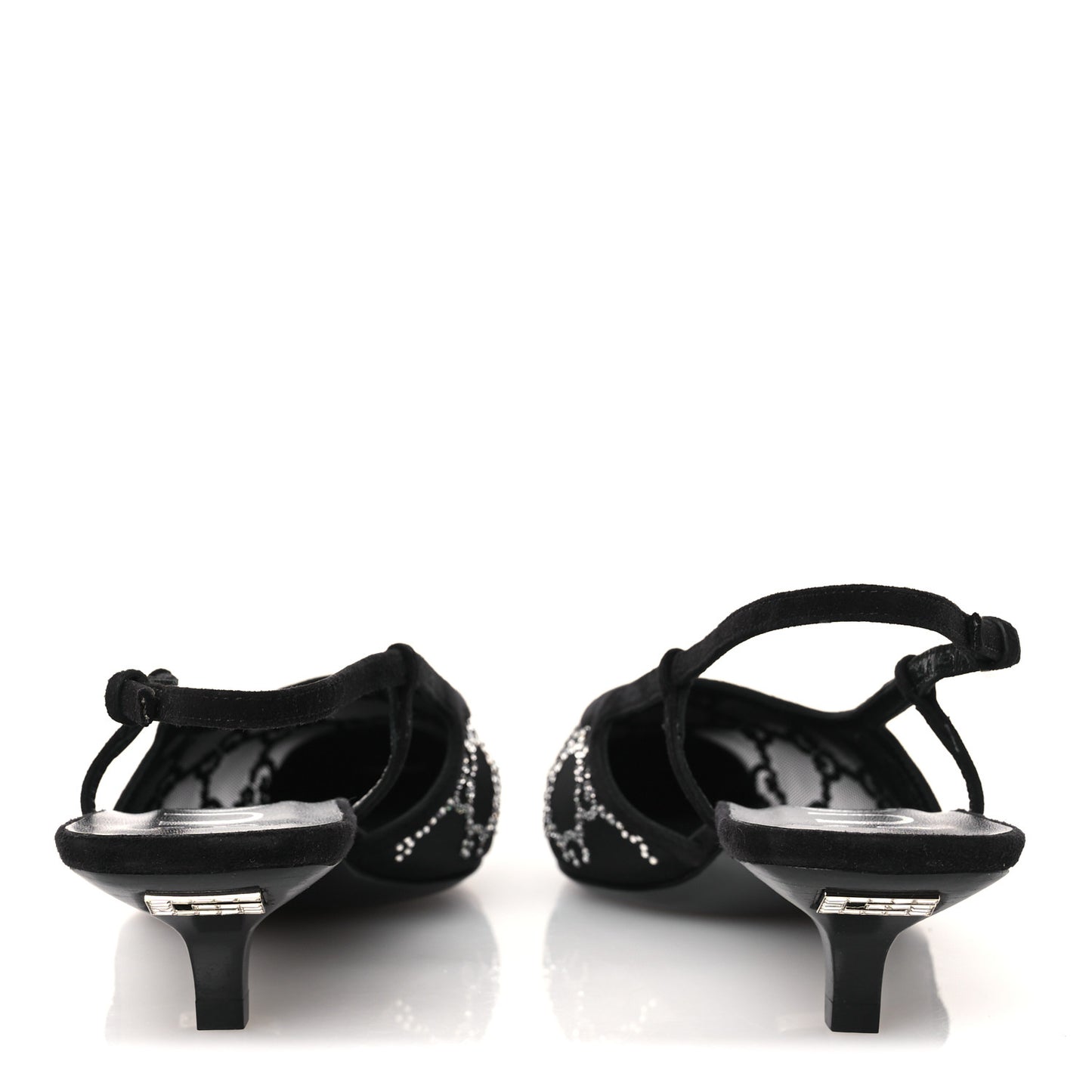 Tela Retino Kid Scamosciato Crystal GG Monogram Square G 35mm Slingback Pumps 38.5 Black