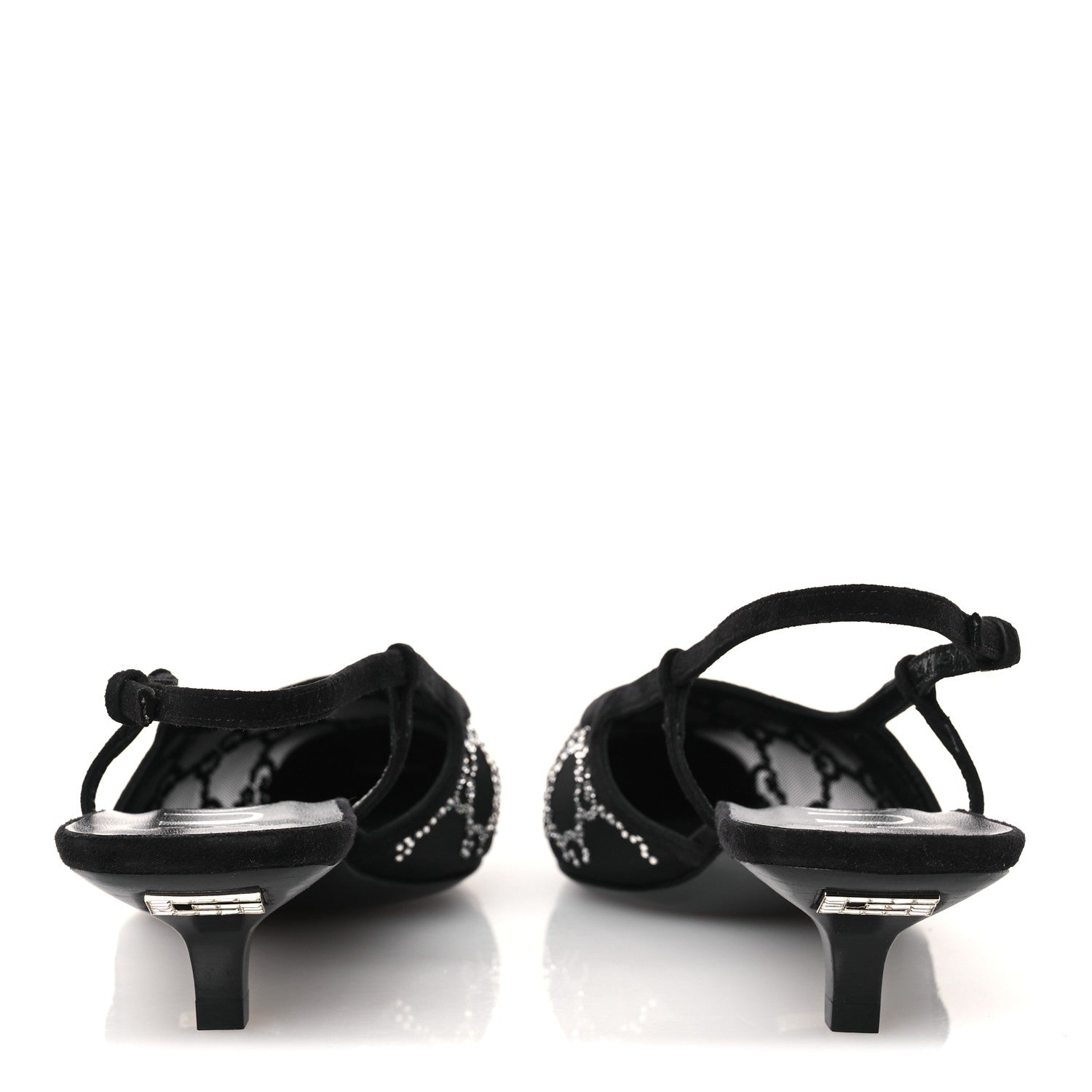 Gucci Tela Retino Kid Scamosciato Crystal GG Monogram Square G 35mm Slingback Pumps 38.5 Black 6 of 10