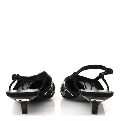 Gucci Tela Retino Kid Scamosciato Crystal GG Monogram Square G 35mm Slingback Pumps 38.5 Black 6 of 10