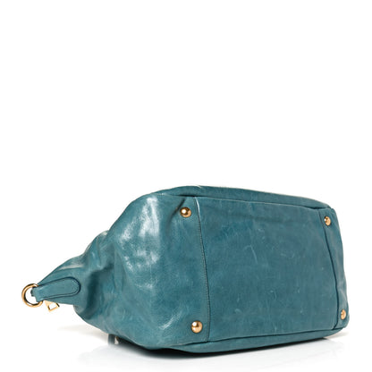 Prada Glace Calfskin Shopping Tote Blue 4 of 12