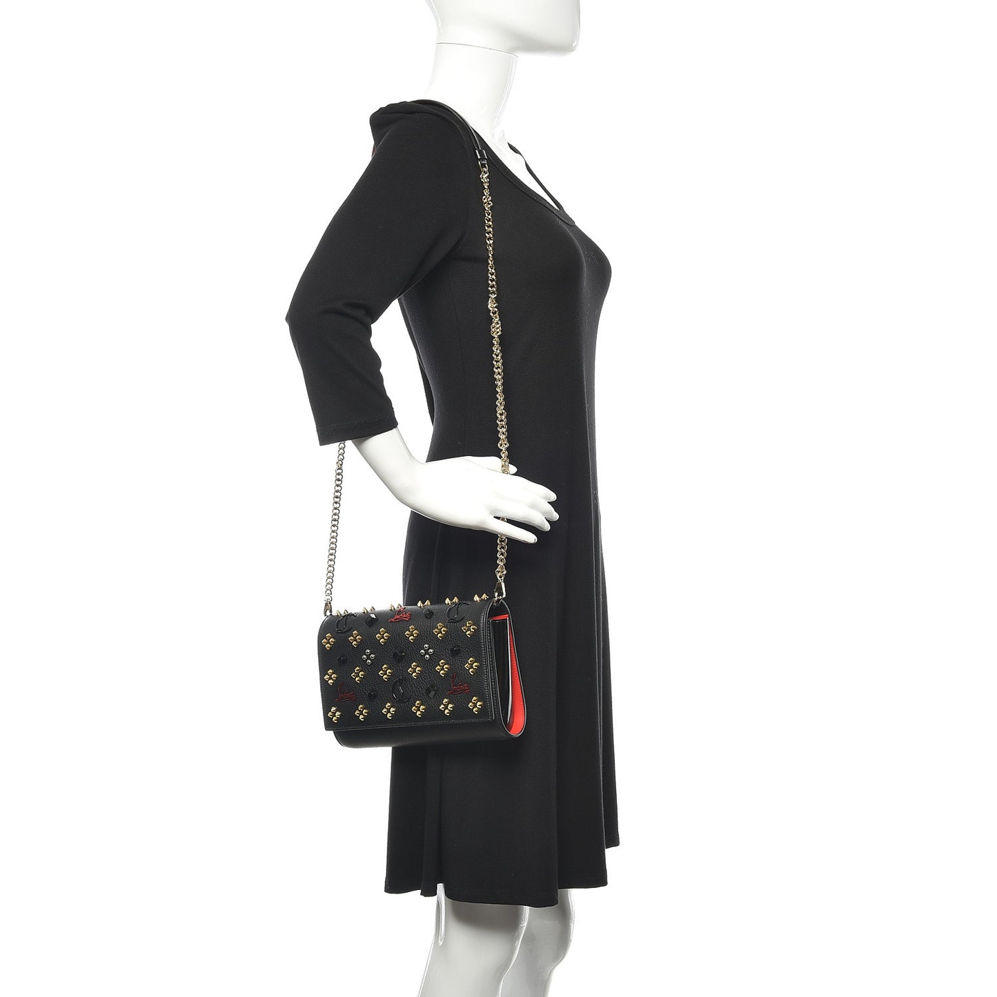 Calfskin Spikes Loubinthesky Paloma Clutch Black Multimetal