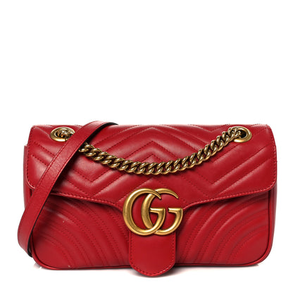 Gucci Calfskin Matelasse Small GG Marmont Shoulder Bag Hibiscus Red 1 of 11