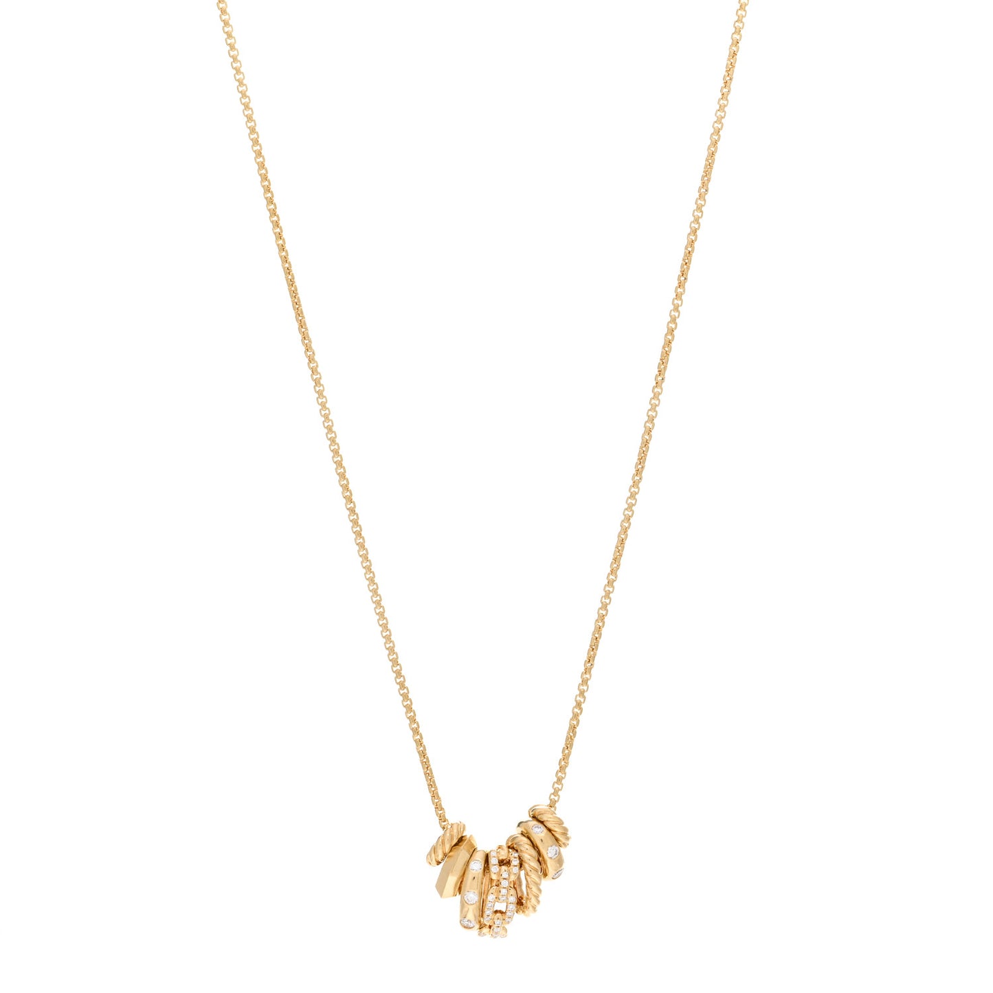 18K Yellow Gold Diamond Stax Rondelle Pendant Necklace