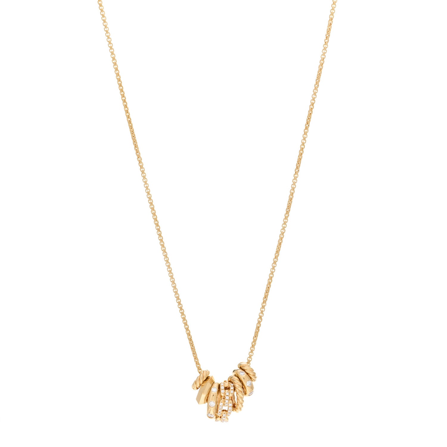 David Yurman 18K Yellow Gold Diamond Stax Rondelle Pendant Necklace 1 of 4