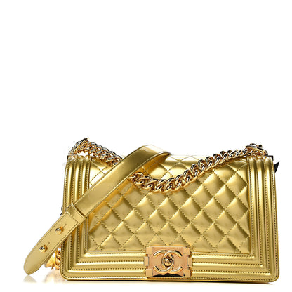 Chanel Metallic Patent Calfskin Quilted Medium Boy Flap Gold 1 of 9