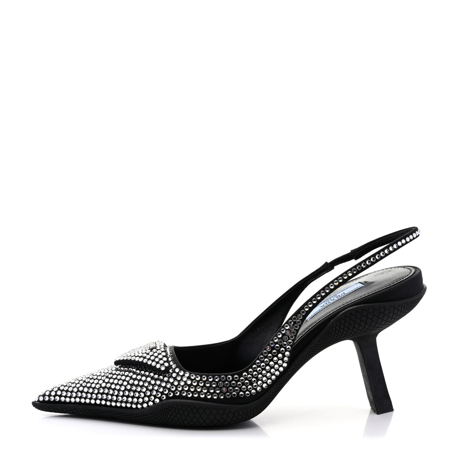 Satin Crystal Logo 90mm Slingback Pumps 36.5 Cristal