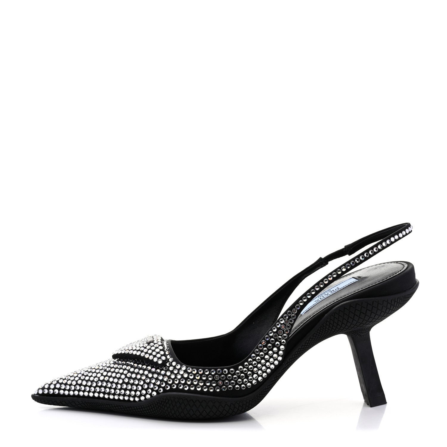 Prada Satin Crystal Logo 90mm Slingback Pumps 36.5 Cristal 1 of 9