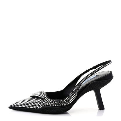 Prada Satin Crystal Logo 90mm Slingback Pumps 36.5 Cristal 1 of 9