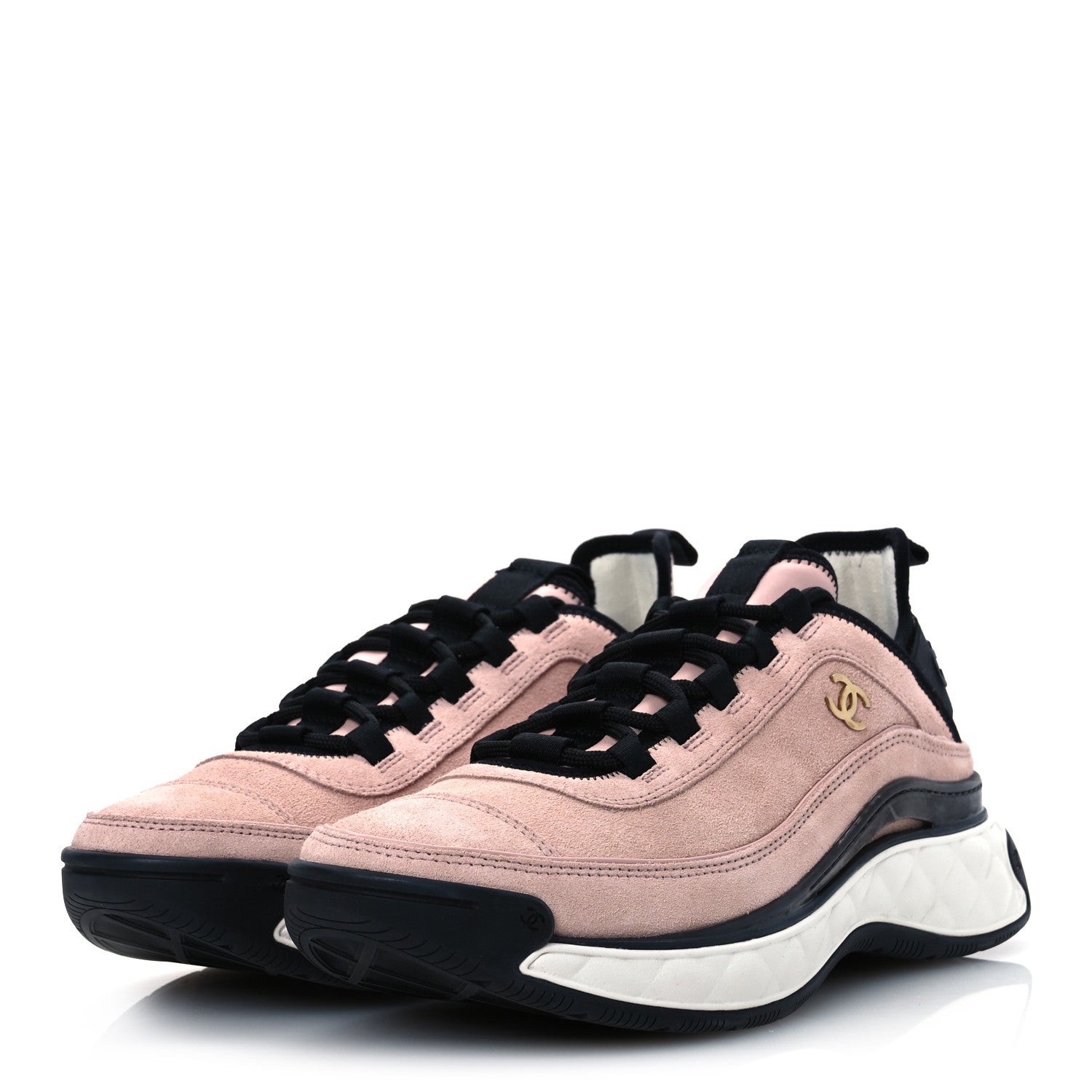 Chanel Suede Calfskin Nylon Grosgrain CC Sneakers 39.5 Light Pink 4 of 13