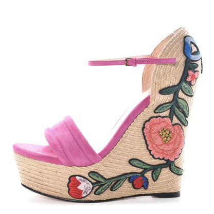 Gucci Kid Scamosciato Ophelia Espadrille Platform Wedge Sandals 40.5 Rododendro 1 of 6