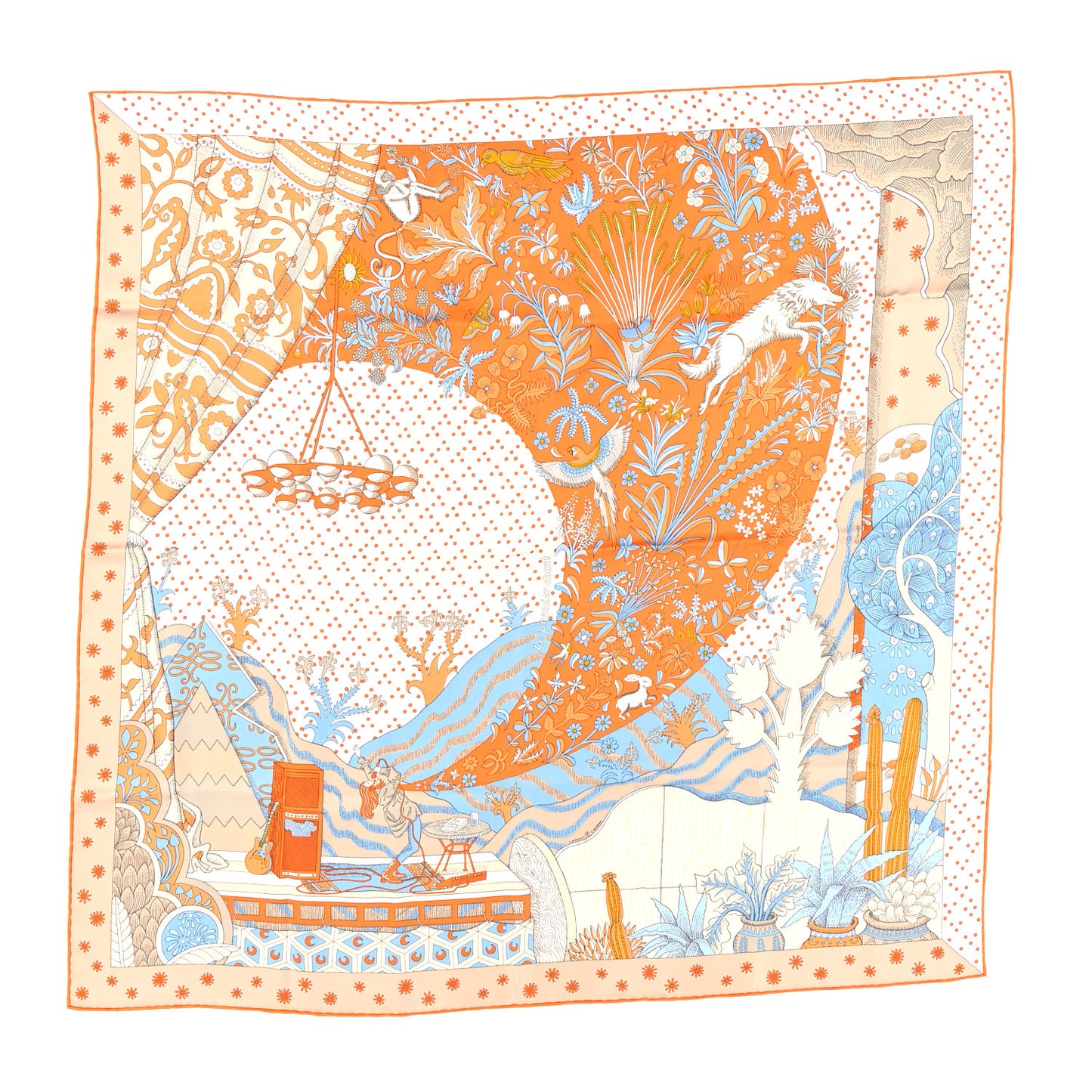 Silk Le Premier Chant Scarf 90 Orange White Bleu