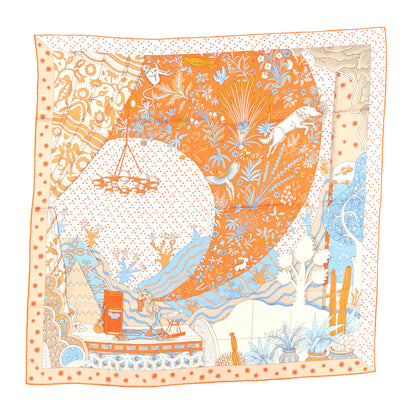 Hermes Silk Le Premier Chant Scarf 90 Orange White Bleu 1 of 5