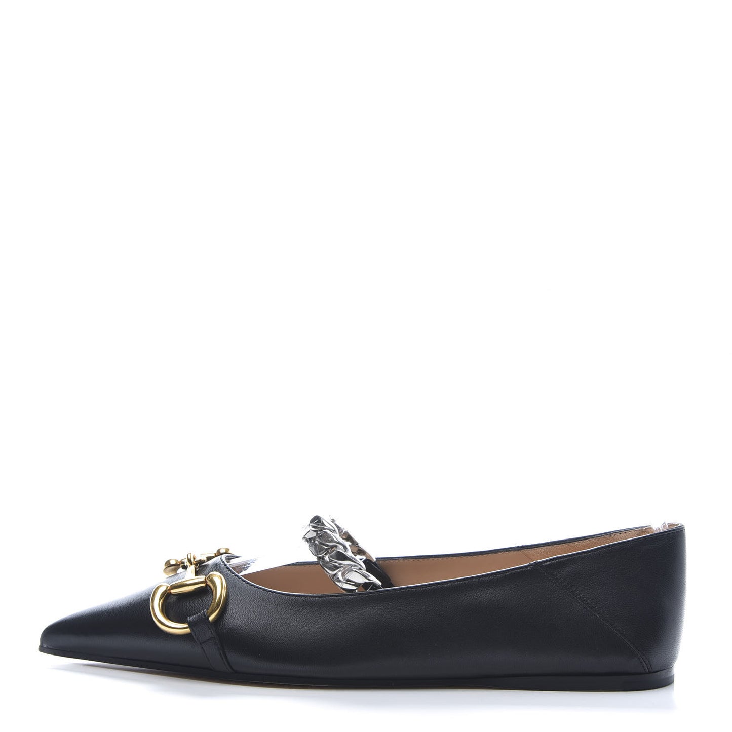 Nappa Lumiere Deva Horsebit Chain Embellished Flats 36 Black