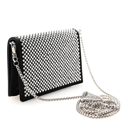 Prada Satin Crystal Metal Triangle Logo Card Holder With Strap Cristal 3 of 11