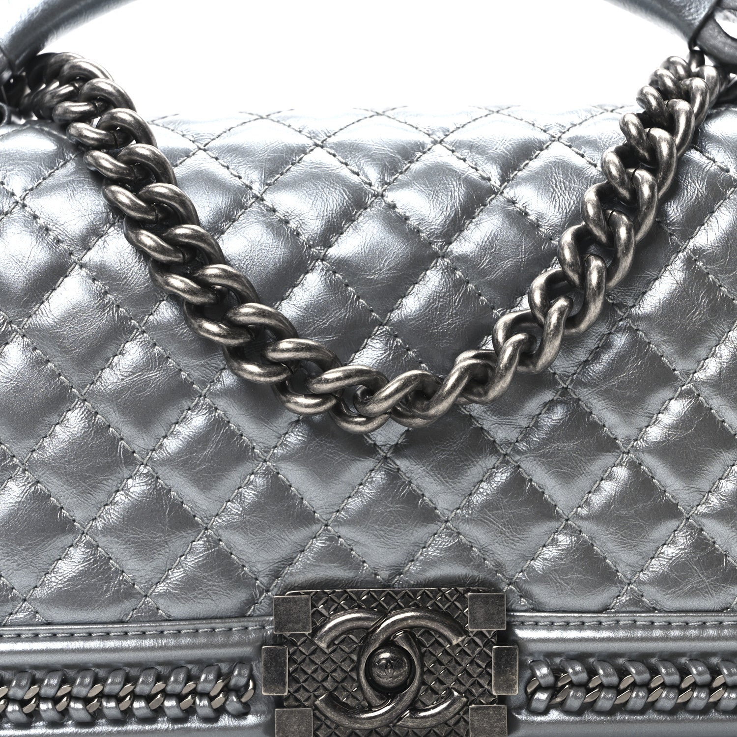 Chanel Metallic Calfskin Quilted Medium Top Handle Boy Flap Silver 8 of 11