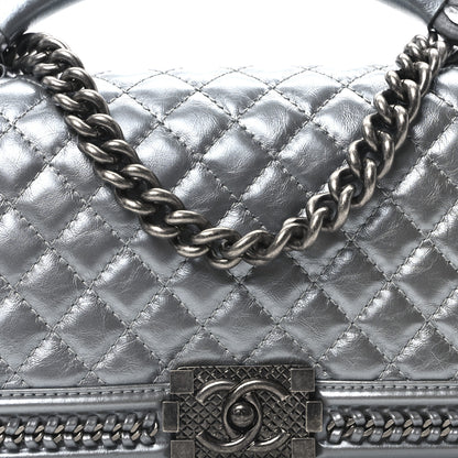 Chanel Metallic Calfskin Quilted Medium Top Handle Boy Flap Silver 8 of 11