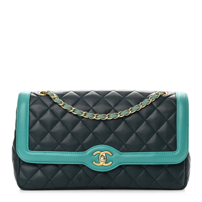 Chanel Lambskin Quilted Bi-Color Flap Navy Turquoise 1 of 16