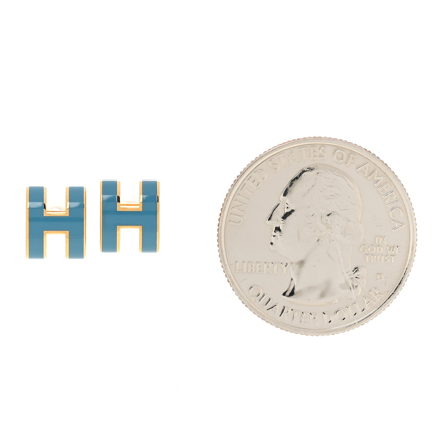 Hermes Gold Lacquered Pop H Earrings Bleu Jean 2 of 5