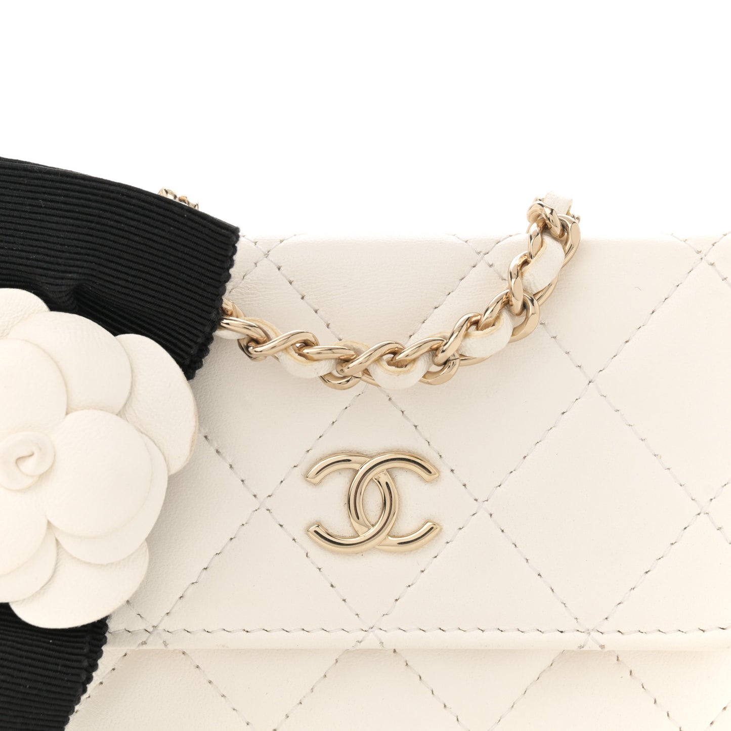 Lambskin Quilted My Chanel Lady Card Holder On Chain White